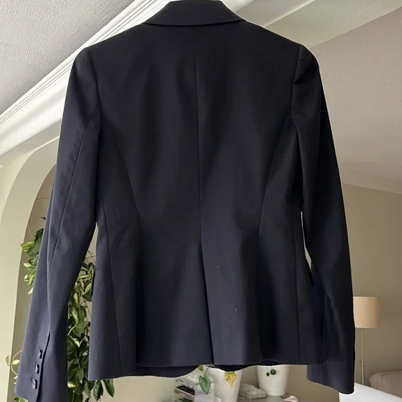 Theory like new cotton blend Blazer jacket sz 0 Black Lined Fitted Side Pockets - Picture 2 of 8